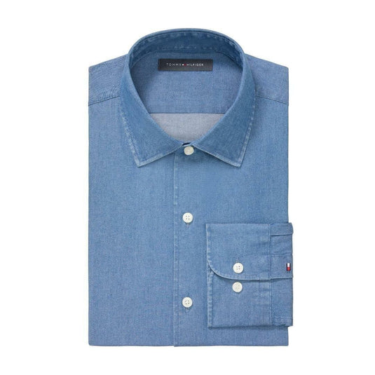 Translation missing: en.Tommy Hilfiger Men's Flex Reg Fit Washed Untucked Dress Shirt Blue-16-16.5 32/33