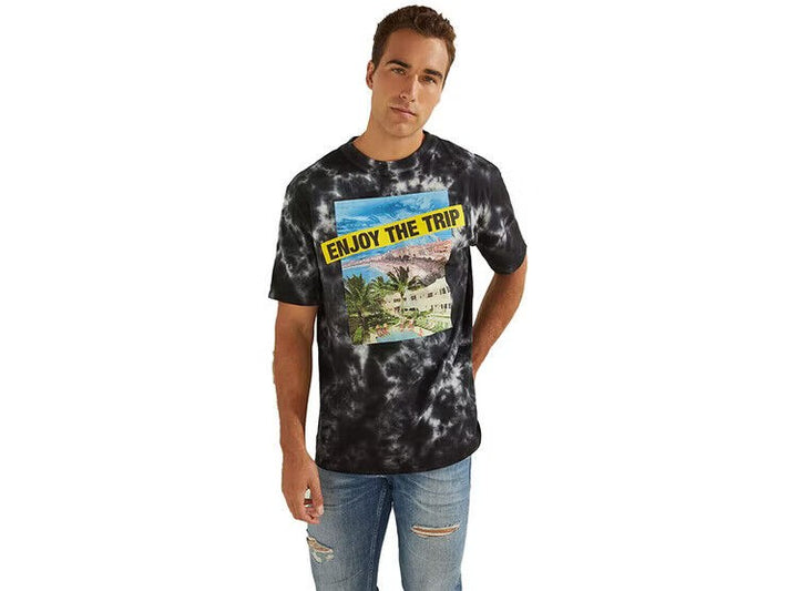 Translation missing: en.Guess Men's Organic Cotton Enjoy The Trip Graphic Tie-Dye T-Shirt Jet Black-XL