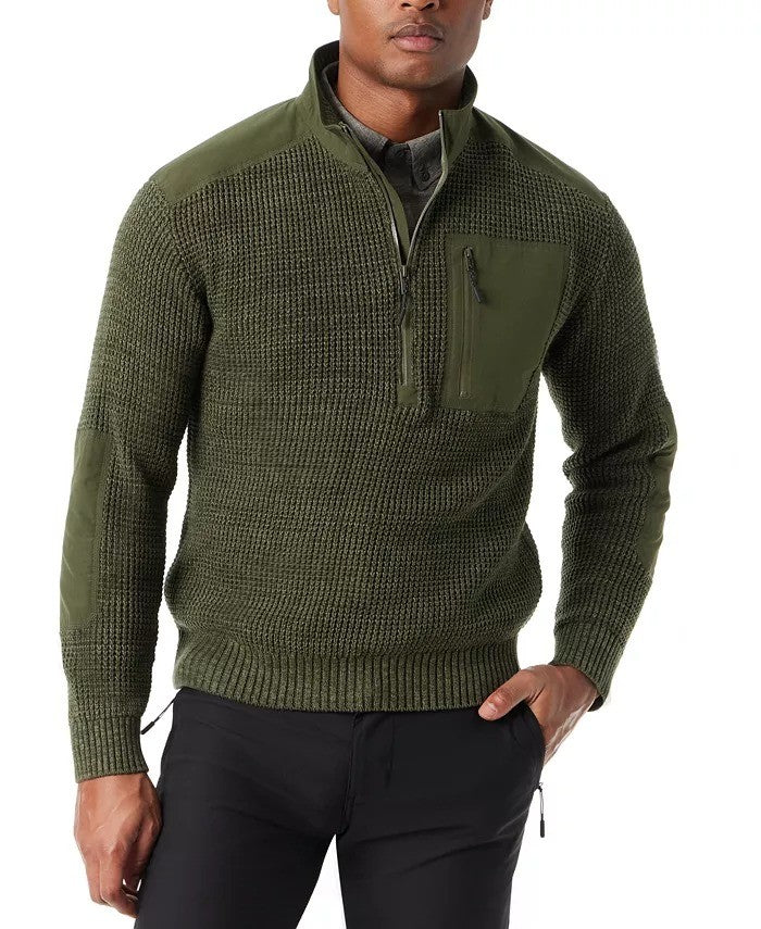Translation missing: en.Bass Outdoor Sweater Men's Small Green Quarter-Zip Long Sleeve Pullover Patch