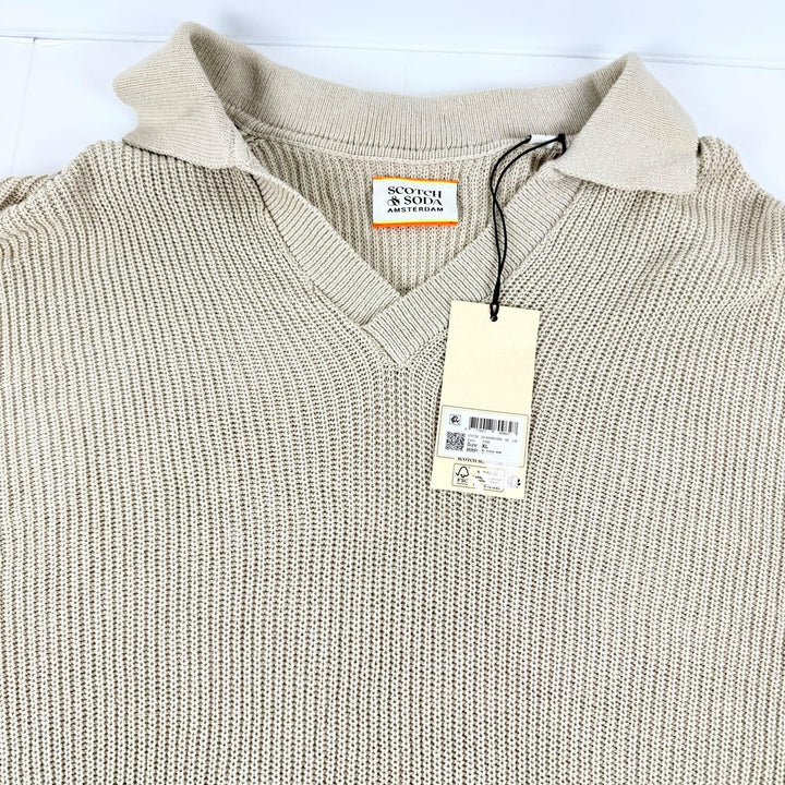 Translation missing: en.Scotch &amp; Soda Men's Organic Cotton Knit Polo Sweater in Beige-XL