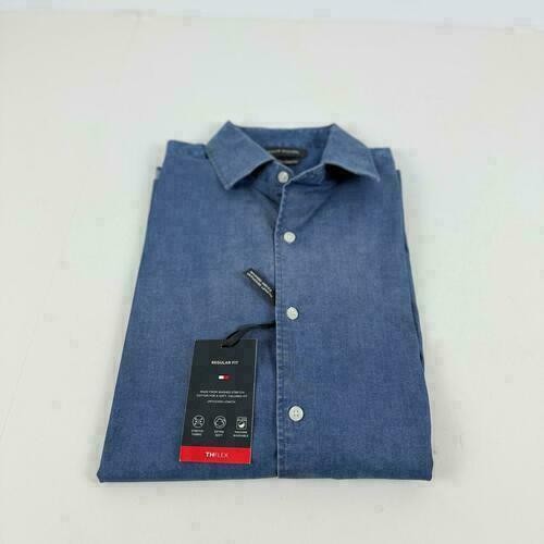Translation missing: en.Tommy Hilfiger Men's Flex Reg Fit Washed Untucked Dress Shirt Blue-18-18.5 34/35