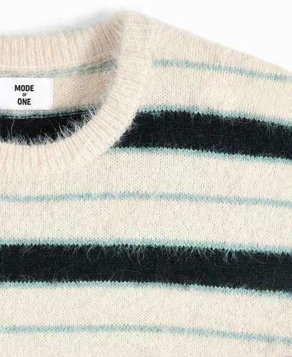 Translation missing: en.Mode of One Sweater Dark Ecru Men's Long-Sleeve Eyelash Stripe Relax Fit-Large