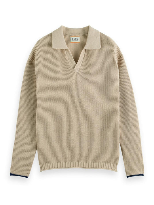 Translation missing: en.Scotch &amp; Soda Men's Organic Cotton Knit Polo Sweater in Beige-XL