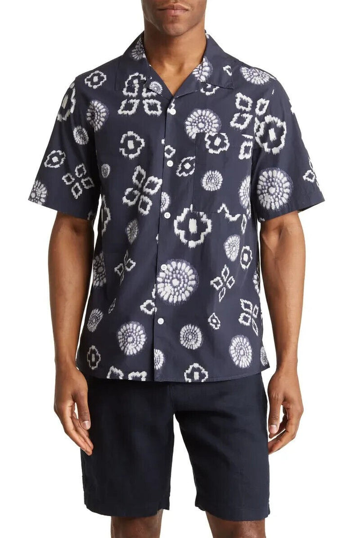 Translation missing: en.NN07 Men's All Cotton Julio Short Sleeve Geo Print Shirt Navy Print-Size Small
