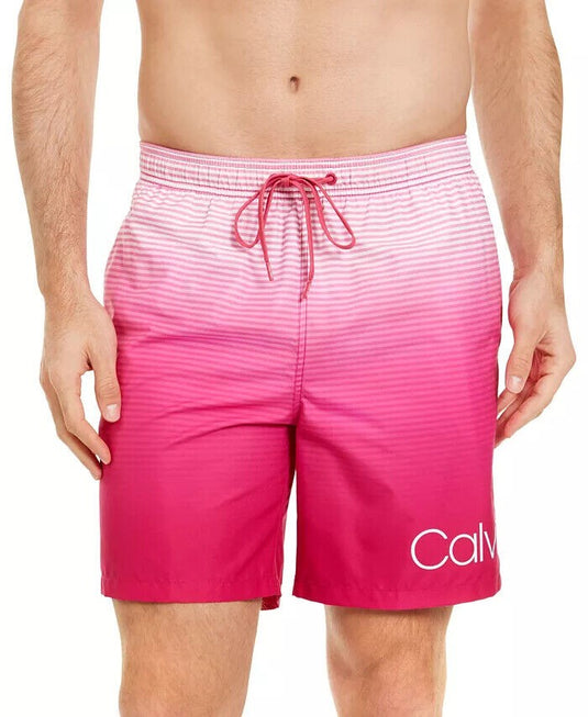 Translation missing: en.Calvin Klein Men's Quick-Dry Uv 50+ Ombre Stripe 7" Swim Trunks Rosebud-2XL