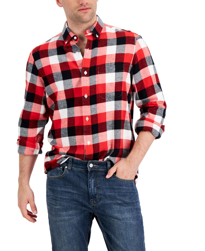 Translation missing: en.Club Room Men's Cotton Regular-Fit Plaid Flannel Shirt Bright Ruby Check-Medium