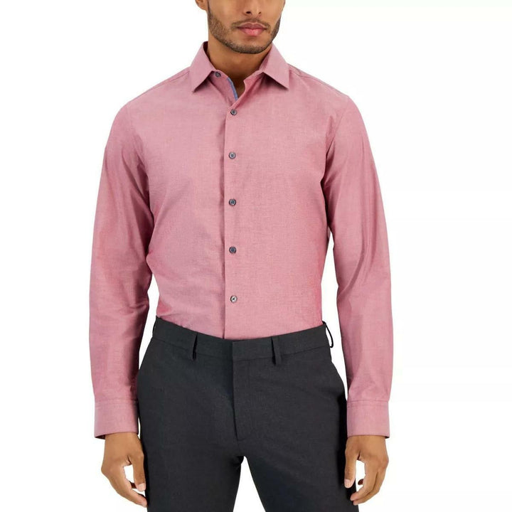Translation missing: en.Bar III Men's Slim Fit Chambray Cotton Blend Stretch Dress Shirt Red-XL17-17.5