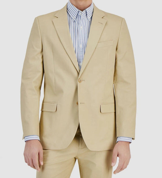 Translation missing: en.Nautica Gaff Mens Modern-Fit Seasonal Cotton Stretch 2PC Suit Solid Tan-36 30/32