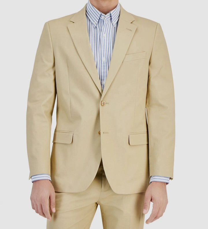 Translation missing: en.Nautica Gaff Mens Modern-Fit Seasonal Cotton Stretch 2PC Suit Solid Tan-36 30/32
