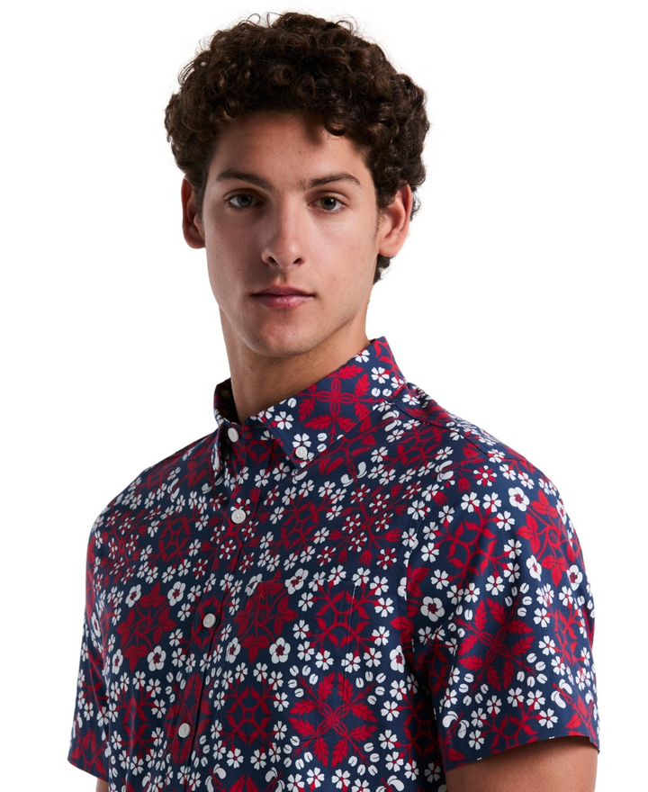 Translation missing: en.Original Penguin Men's Slim Fit Medallion Print Button-Down Shirt Red Blue-Large
