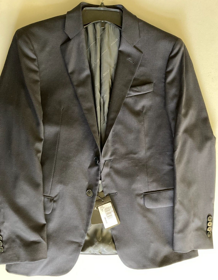 Translation missing: en.AX Armani Exchange Men's Modern-Fit Wool Pindot Blazer in Midnight Blue-42L