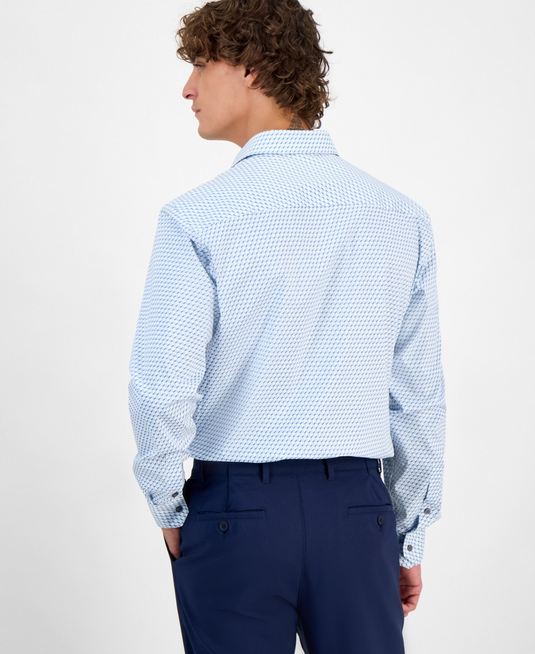Translation missing: en.Alfani Men's Geo-Print Dress Shirt Slim Fit White Blue Stretch-17-17.5 34/35