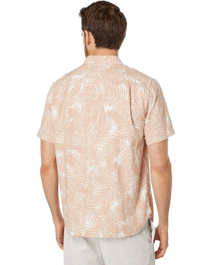 Translation missing: en.Vince Men's Linen Blend Palm Print Short Sleeve Shirt in Dk Rosewater - Size XL