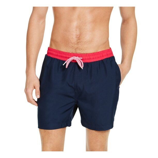 Translation missing: en.Inc Men's Liam Solid 5" Swim Trunks in Navy-Size 2XL