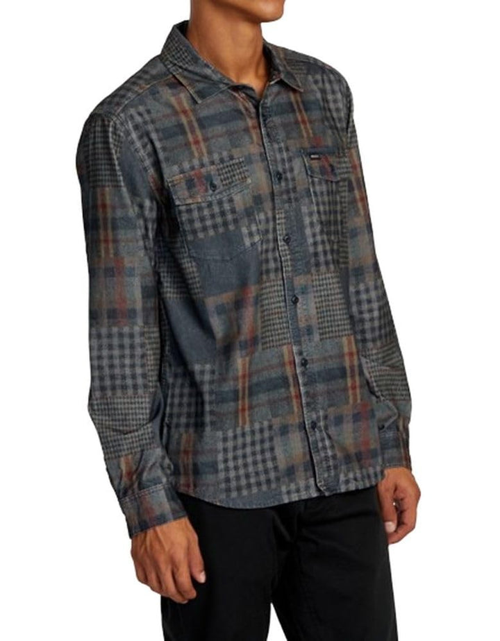Translation missing: en.RVCA Men's Regular Fit Long Sleeve Woven Freeman Cord Print Navy Marine, 2XL