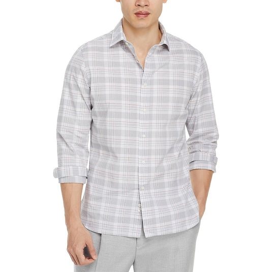 Translation missing: en.The Mens Store Casual Stretch Slim Fit Plaid Button-Down Shirt Gray Multi-Medium