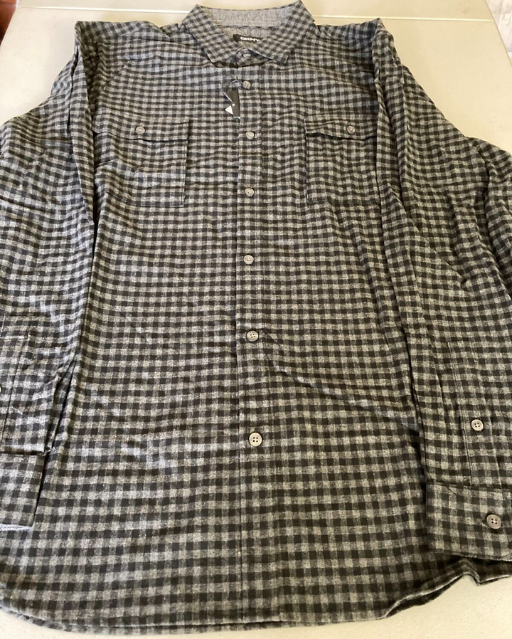 Translation missing: en.DKNY Men's Fulton Gingham Long-Sleeve Cotton Flannel Shirt Charcoal Heather-XL