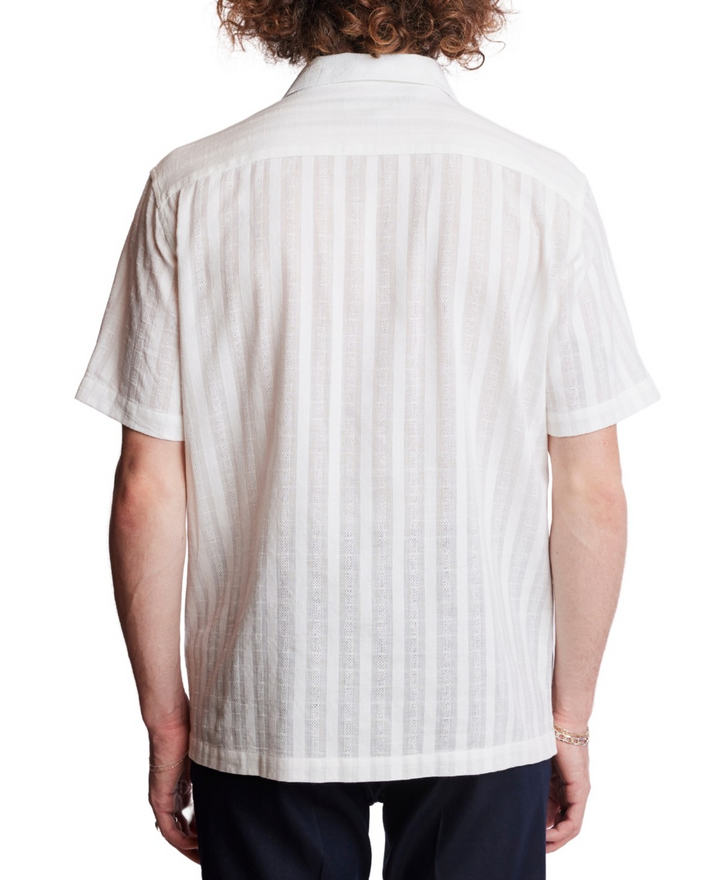 Translation missing: en.Paisley &amp; Gray Mens Slim Fit Short Sleeve Textured Stripe Camp Shirt White-Small