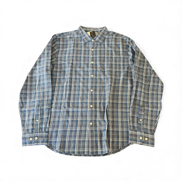 Translation missing: en.The Men's Store Classic-Fit Cotton Blend Button-Down Blue Raisin Plaid XL