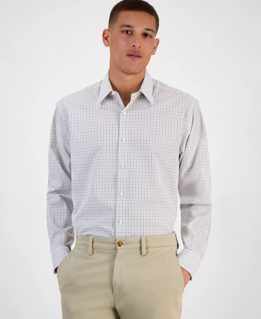 Translation missing: en.Club Room Men's Regular-Fit Micro Check Dress Shirt White Black-16-16.5 34/35