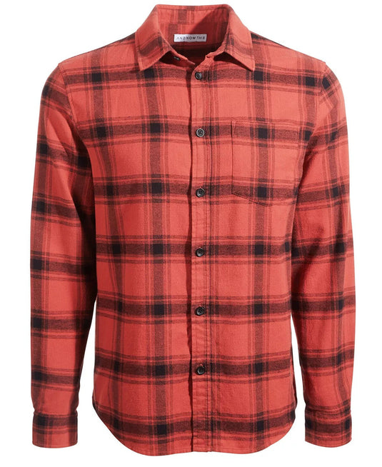 Translation missing: en.And Now This Men's Flannel Button-Up Shirt in Red Combo-Medium