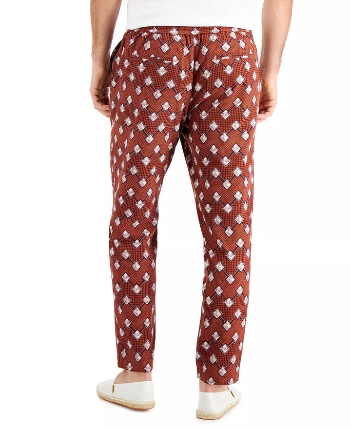 Translation missing: en.Tasso Elba Men's Geo-Print Drawstring Pants in Orange/Red combo-Size XL