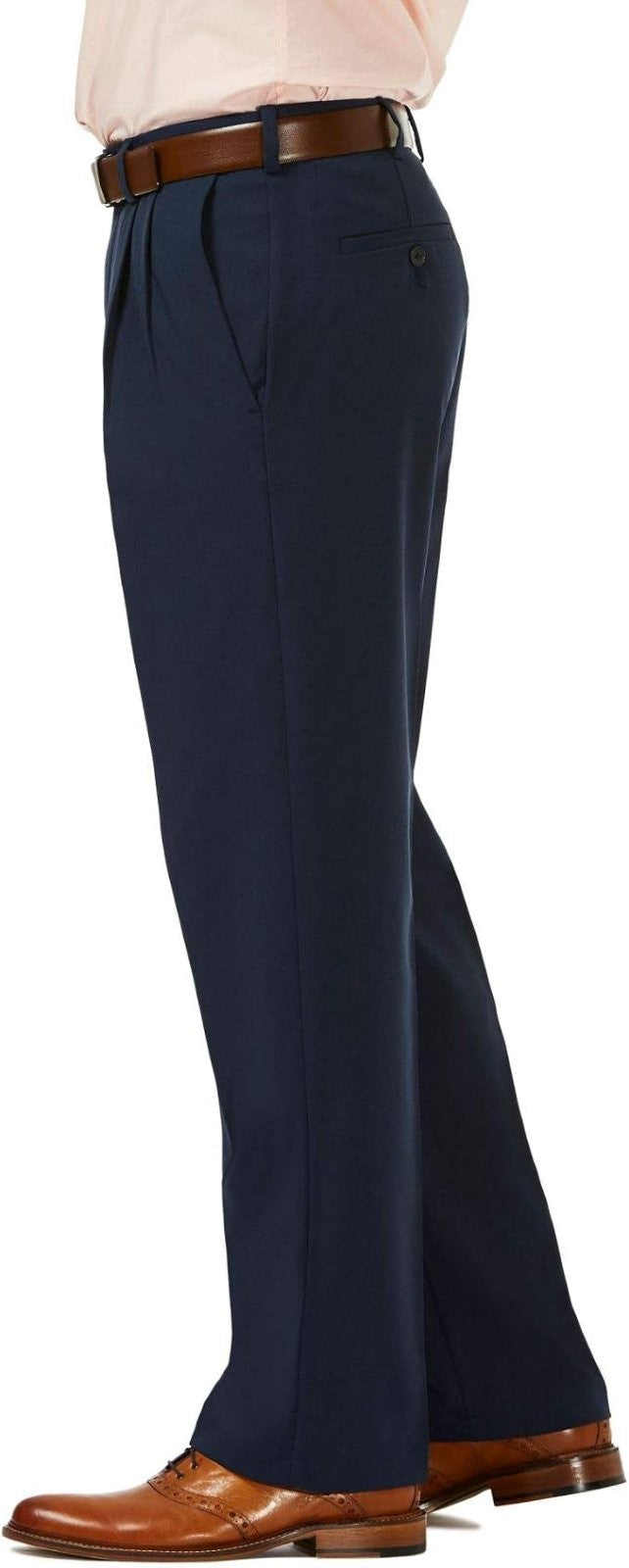 Translation missing: en.Haggar Men's Cool 18 Pro Reg-Fit 4-Way Stretch Pleated No Iron Pants Navy-44x29