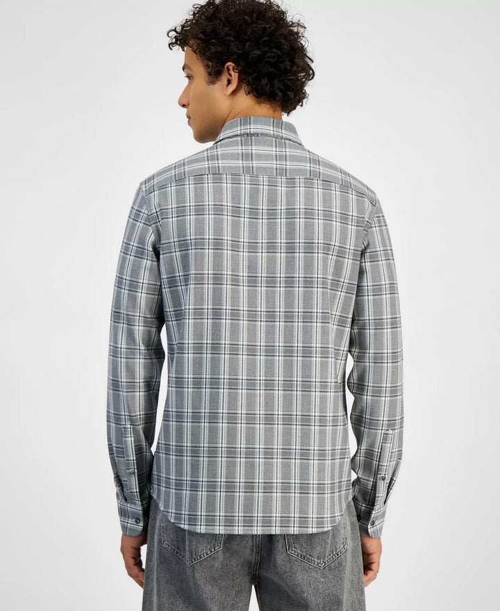 Translation missing: en.Michael Kors Men's Slim-Fit Stretch Prince of Wales Check Shirt Black-2XL