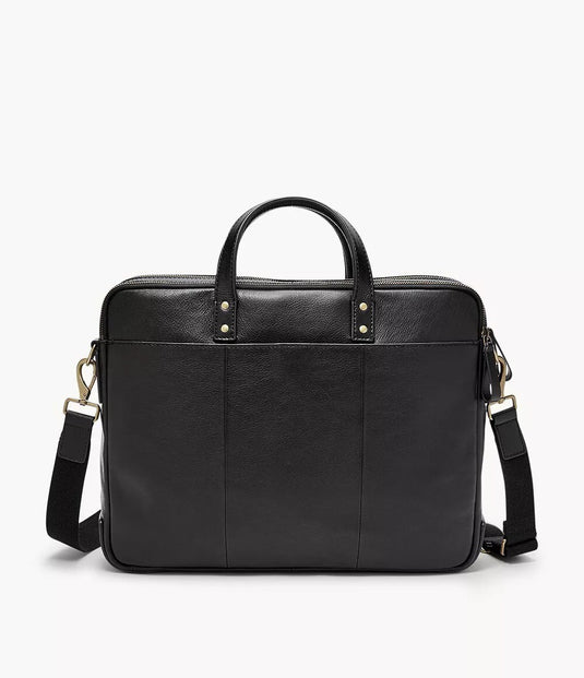 Translation missing: en.Fossil Men's Haskell Double Zip Leather Workbag Briefcase Black 16 x 3 x 12.5