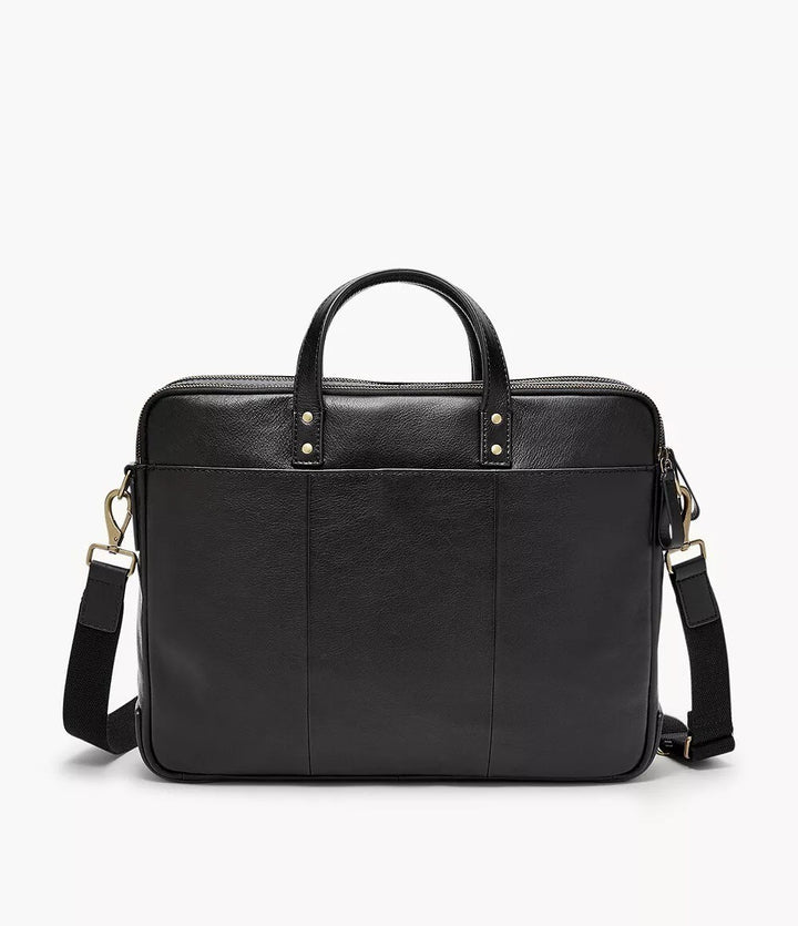 Translation missing: en.Fossil Men's Haskell Double Zip Leather Workbag Briefcase Black 16 x 3 x 12.5