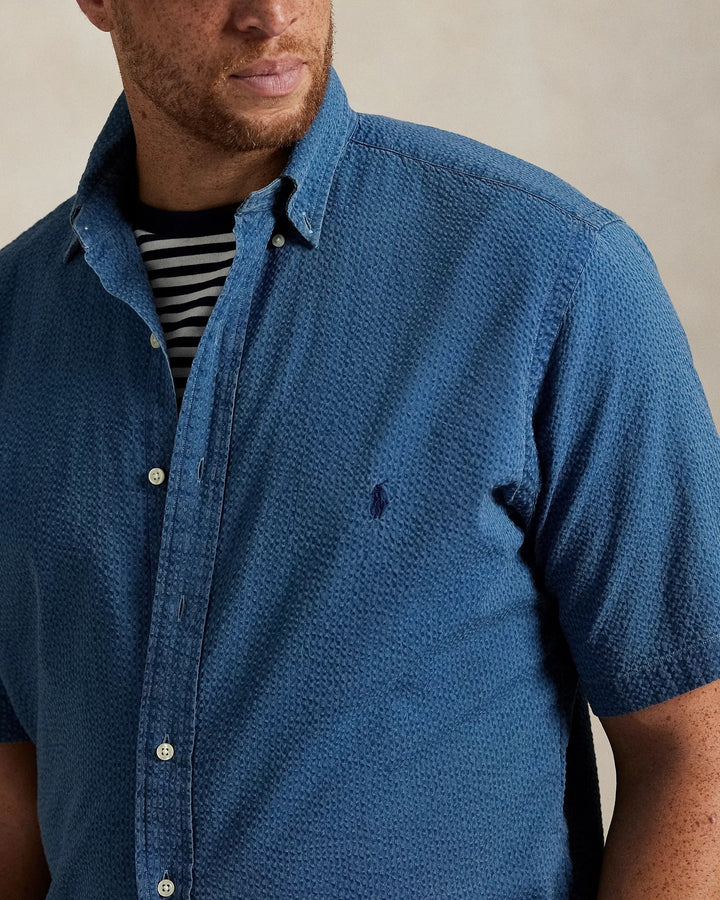 Translation missing: en.Polo Ralph Lauren Men's Big &amp; Tall Cotton Seersucker Shirt - Dark Indigo-4XLT
