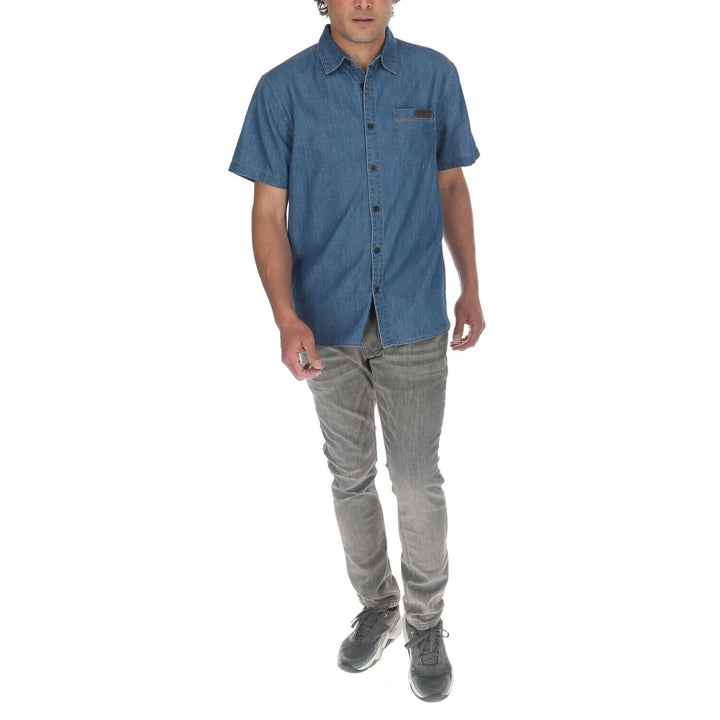 Translation missing: en.Caterpillar Men's Foundation Short-Sleeve Denim Shirt in Stone Blue-Medium