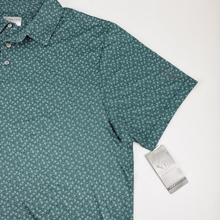 Translation missing: en.Pga Tour Men's Short Sleeve Floral Print Golf Polo Shirt - Storm Green-2XL