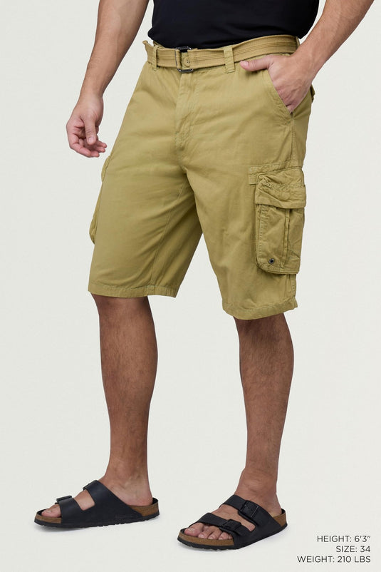 Translation missing: en.RAW X Men's Belted Classic Fit 12.5" Cotton Cargo Shorts Khaki Color-Size 40