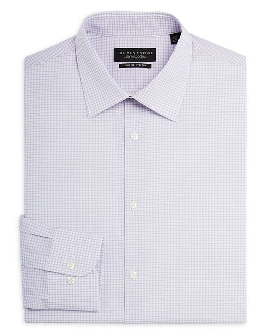 Translation missing: en.The Men's Store Slim Fit Stretch Gingham Dress Shirt Purple-17 34/35