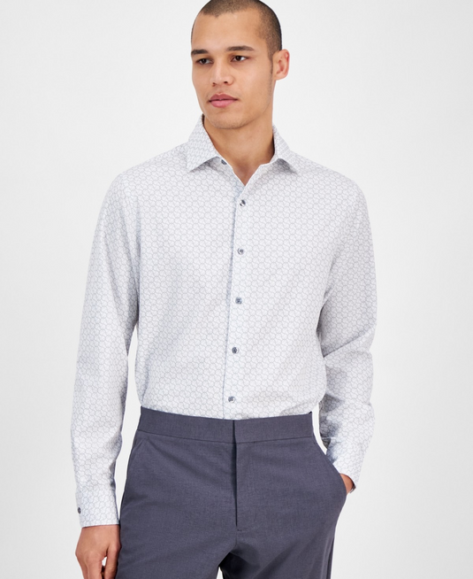 Translation missing: en.Alfani Men's Yvan Round-Print Dress Shirt White Sage-17-17.5 36/37