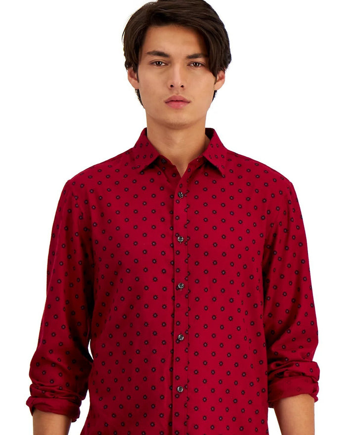 Translation missing: en.Alfani Men's Long-Sleeve Paloma Medallion-Print Shirt Red Heather - Small
