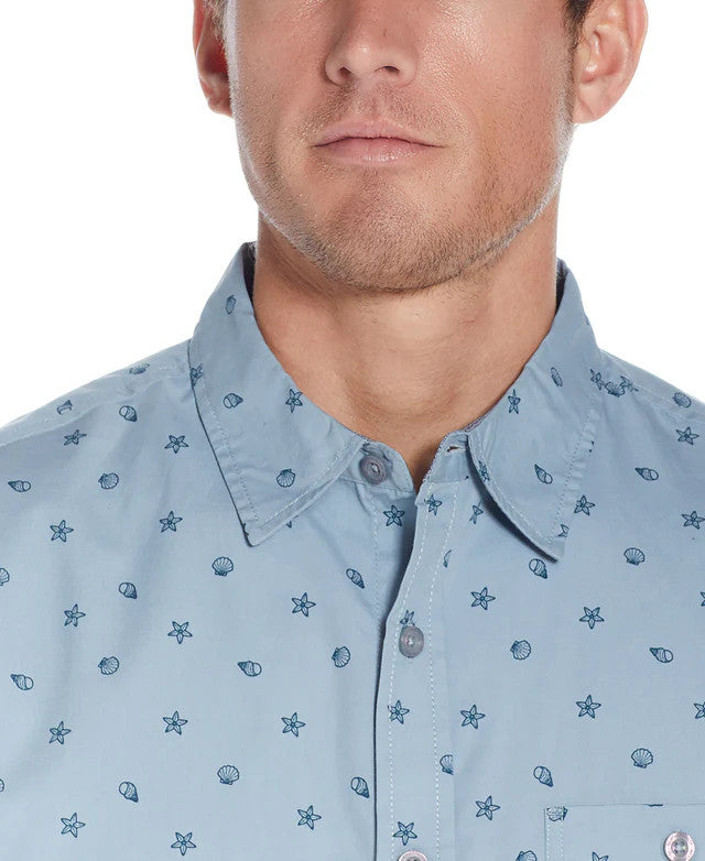 Translation missing: en.Weatherproof Vintage Men's Poplin Seashell Printed Shirt In Dusty Blue-Medium