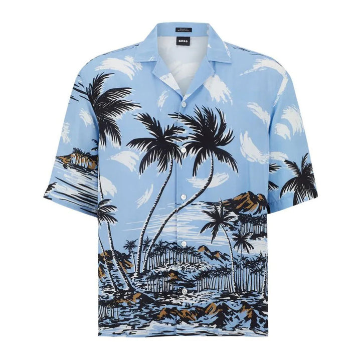 Translation missing: en.BOSS Men's Regular Fit Lars O Tropical Print Shirt in Open Blue-XL