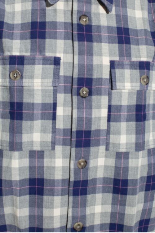 Translation missing: en.A.P.C. Bastian Plaid Two-Pocket Button-Up Overshirt Blue/Grey Multi-2XL