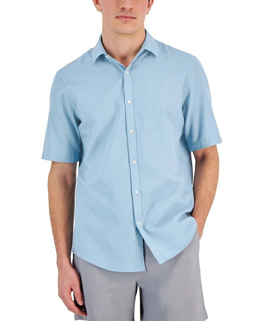 Translation missing: en.Alfani Men's Short-Sleeve Solid Textured Cotton Woven Shirt Twill Blue-Small