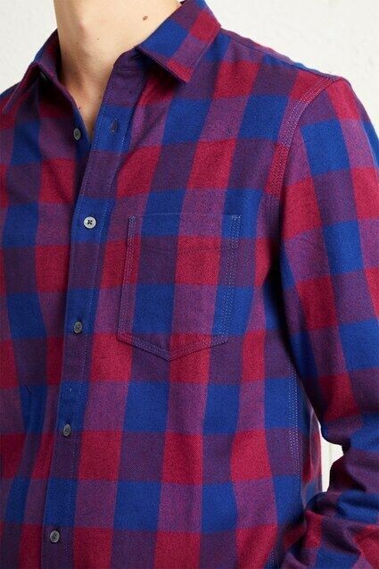 Translation missing: en.French Connection Kahama Flannel Check Shirt Plum/Blue-Size Small