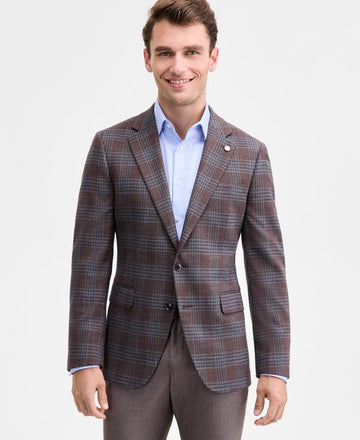 Translation missing: en.Ted Baker Men's Modern-Fit Brown Blue Plaid Sport Coat Stretch Brown Blue-36R