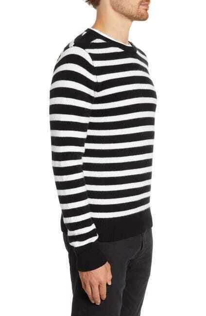 Translation missing: en.FRAME Stripe Crewneck Merino Wool Blend Sweater Black/Ivory-Size Medium