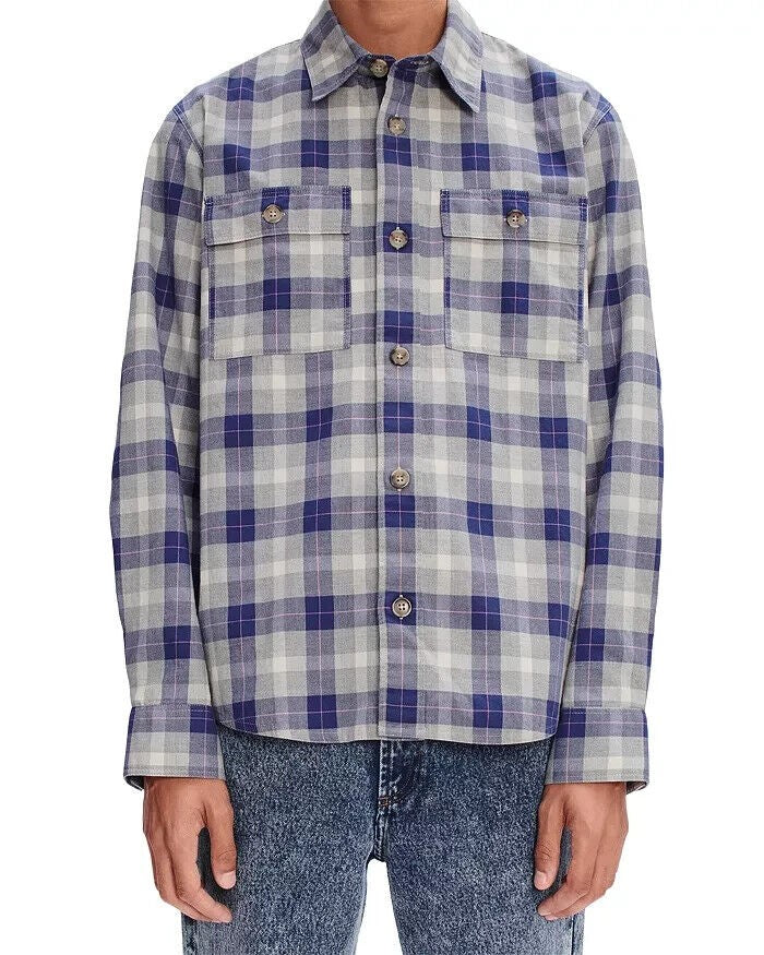 Translation missing: en.A.P.C. Bastian Plaid Two-Pocket Button-Up Overshirt Blue/Grey Multi-2XL