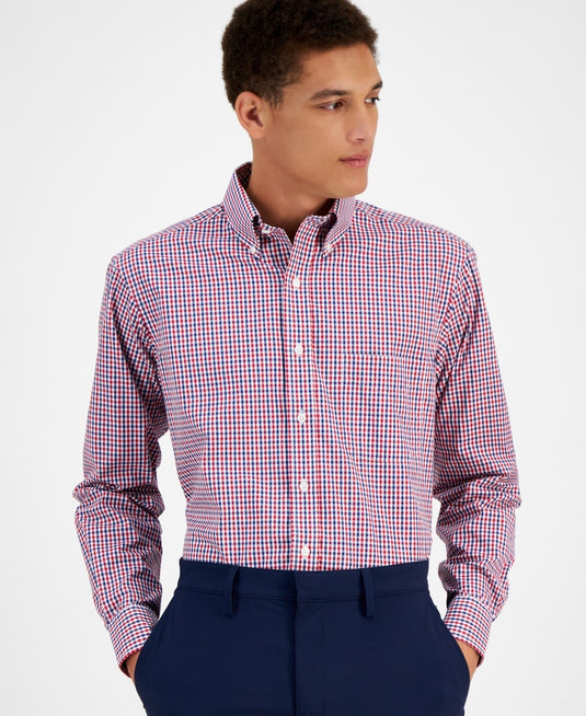 Translation missing: en.Club Room Dress Shirt Men's 17 32/33 Red Navy Regular-Fit Gingham All Cotton