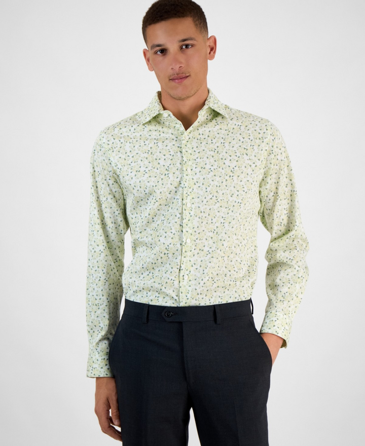 Translation missing: en.Bar III Dress Shirt 17-17.5 34/35 White Sage Men's Slim Fit Boboli Floral Print
