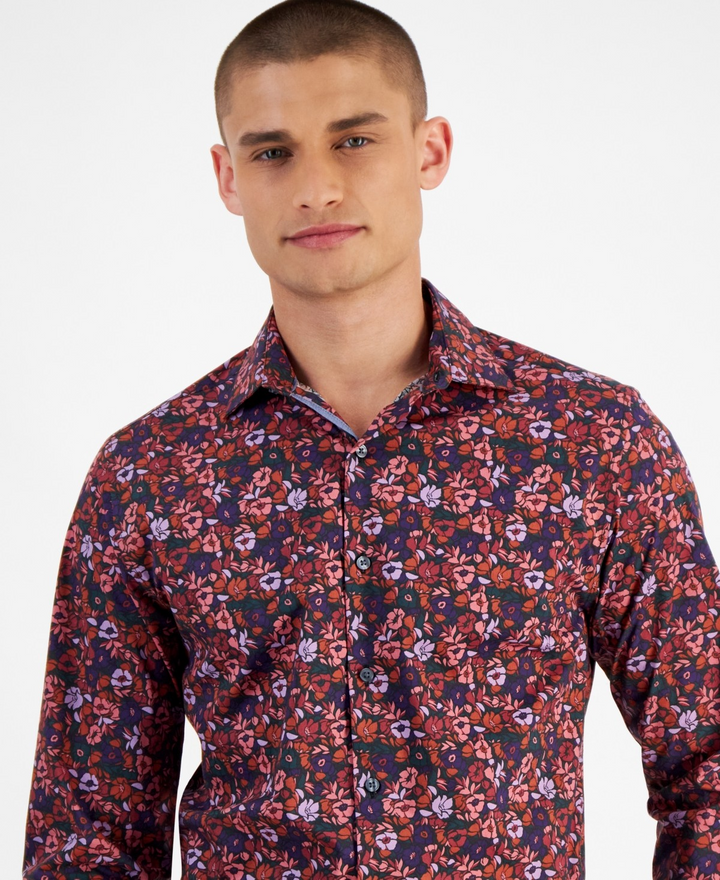 Translation missing: en.Bar III Men's Slim-Fit Black Holiday Floral Dress Shirt Multi Red Black-14-14.5