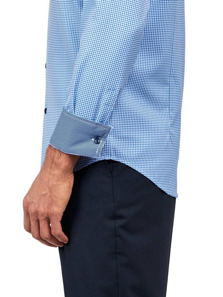 Translation missing: en.Con.Struct Mens Slim Fit Gingham Performance Stretch Dress Shirt Blue-18-18.5 35
