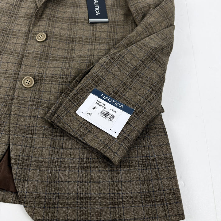 Translation missing: en.Nautica Men's Modern-Fit Branford Plaid Sport Coat Brown Blue Plaid-36S